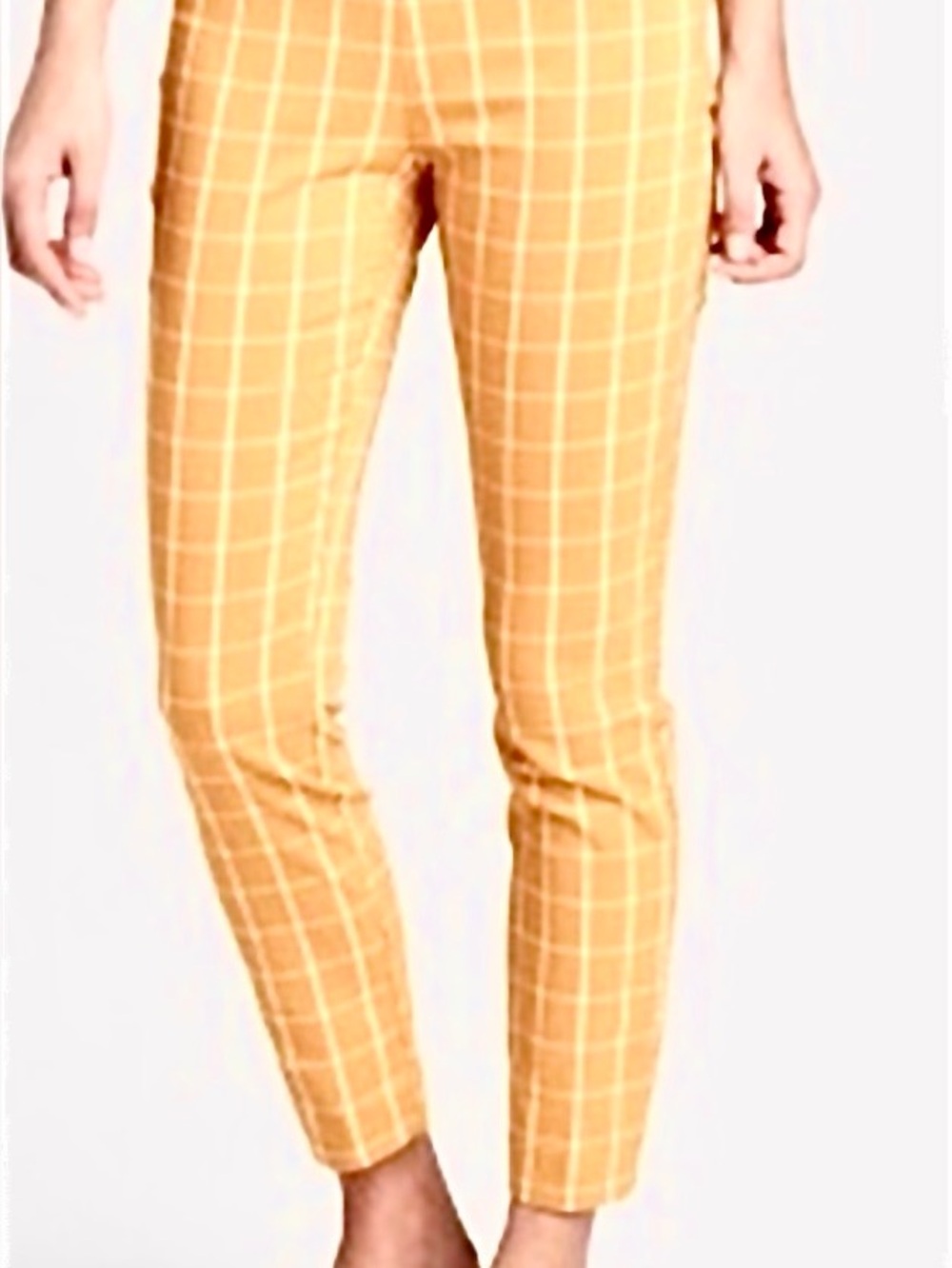 A New Day   Pants Ankle Crop Mustard/White Plaid Stretch Trousers - Size 12